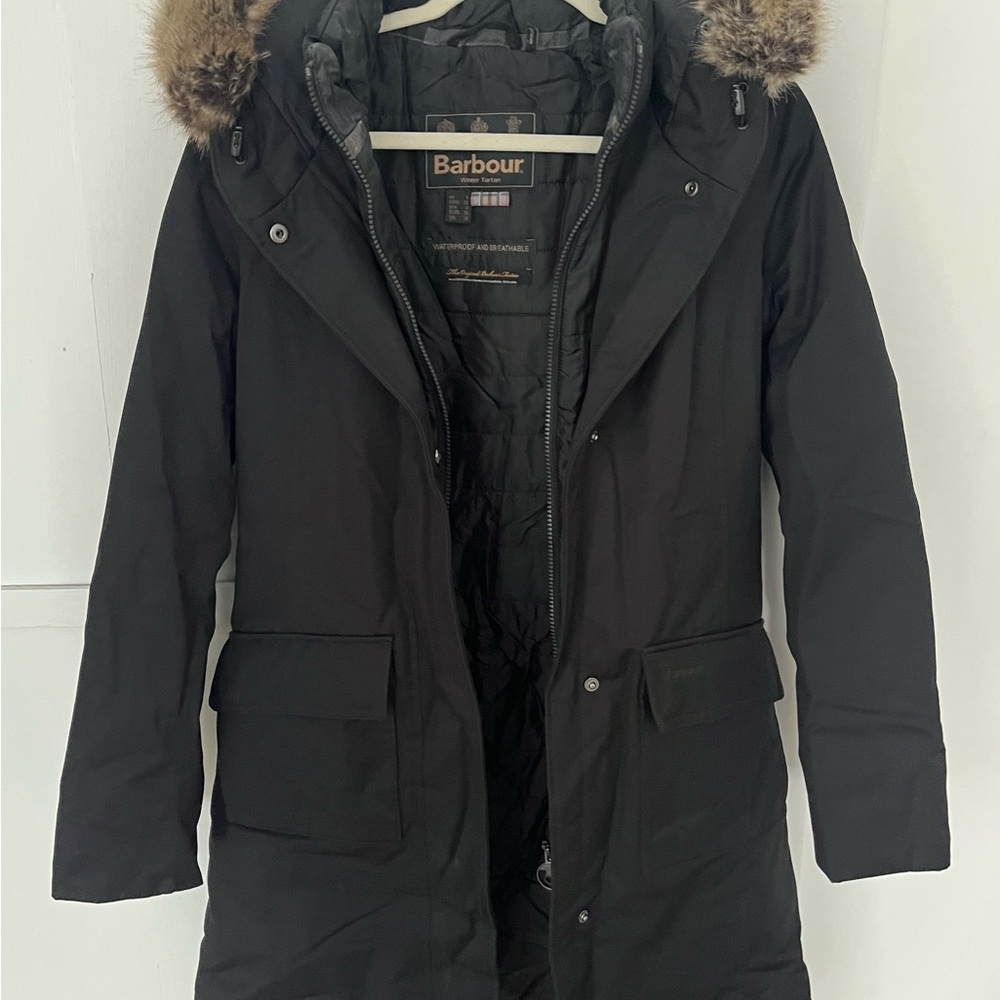 Barbour Black Women's Insulated Parka Jacket. Winter Tartan Collection
